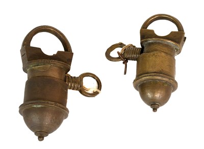 Lot 128 - Two Solid Brass Trick Puzzle Locks, with keys...