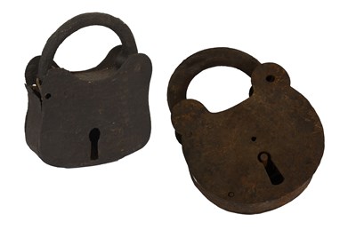 Lot 108 - Two Large 18th Century Iron Padlocks, no keys...