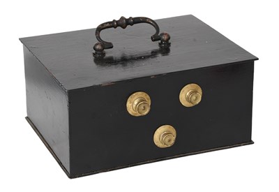 Lot 77 - A Black-Painted Iron Cash Box, with three...