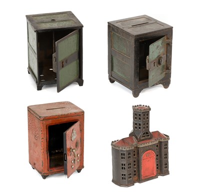 Lot 54 - Four Assorted Late Victorian Metal Money Boxes,...