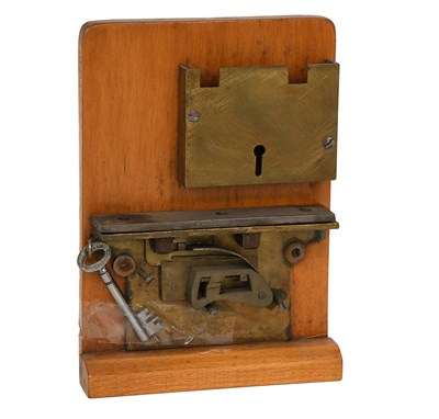 Lot 13 - A Brass Seven Lever Safe Lock, top and bottom...