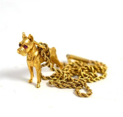 Lot 305 - A 9ct gold dog charm on a rope twist chain, stamped ";15CT"