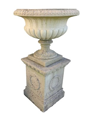 Lot 277 - A Large Composition Garden Urn, on square...