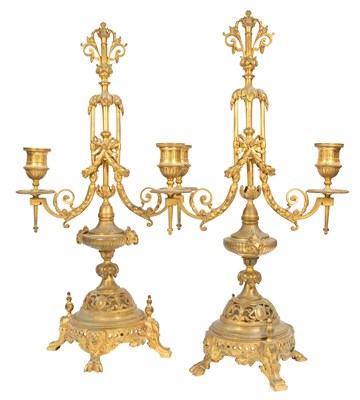 Lot 170 - A Pair of Gilt-Bronze Twin-Light Candelabra,...