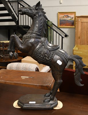 Lot 282 - A Bronzed Spelter Model of a Rearing Stallion,...