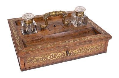 Lot 203 - An Early Victorian Brass-Inlaid Rosewood Desk...