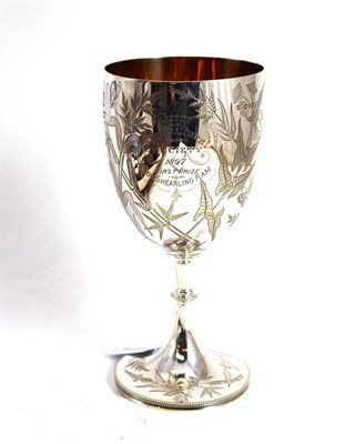 Lot 322 - A Victorian silver goblet engraved with butterflies and flowers inscribed ";The Thorne Agricultural