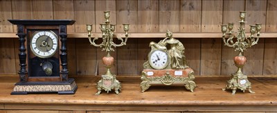 Lot 279 - A Modern Gilt Metal Striking Clock Garniture,...