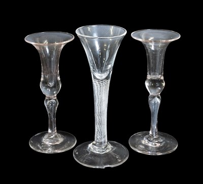 Lot 111 - A Wine Glass, circa 1750, the drawn trumpet...
