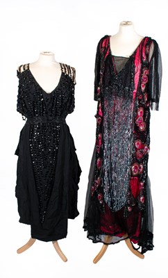 Lot 2193 - Circa 1920s Heavily Beaded Black Crepe Evening...