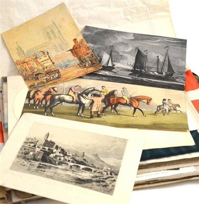 Lot 349 - Quantity of watercolours, prints, etchings (loose) including a watercolour of Abbeville...