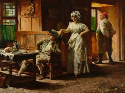 Lot 1030 - Edgar Bundy (1862-1922) A Watchful Eye Signed...