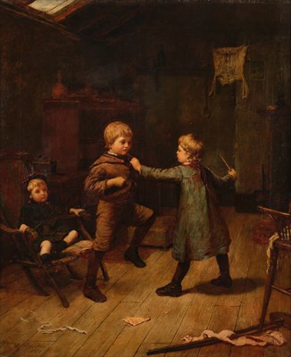 Lot 1042 - Harry Brooker (1848-1940) Children playing at...