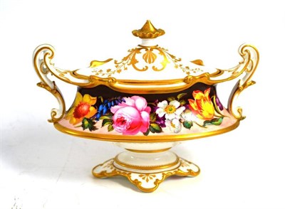 Lot 366 - A Royal Crown Derby porcelain flower painted two-handled vase and cover, Albert Gregory, 1901