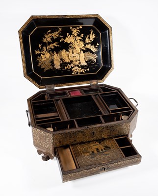 Lot 2154 - 19th Century Chinese Export Lacquer Sewing Box,...