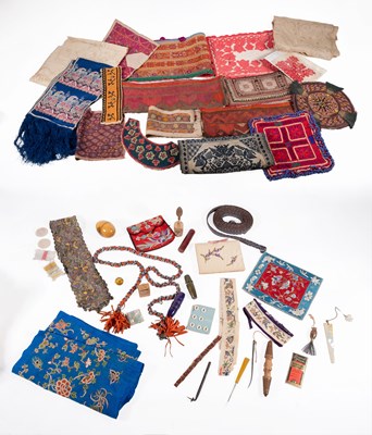 Lot 2157 - Assorted Sewing Accessories and Embroidered...