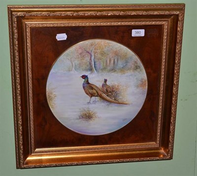 Lot 380 - Circular porcelain plaque of pheasants