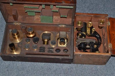 Lot 386 - A cased microscope and cased set of lenses