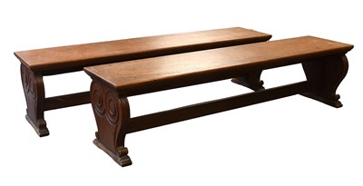 Lot 548 - A Pair of Victorian Oak Benches, late 19th...