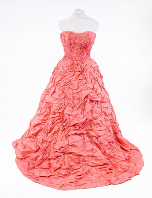 Lot 2098 - Circa 1950s Pink Silk Strapless Evening Dress...