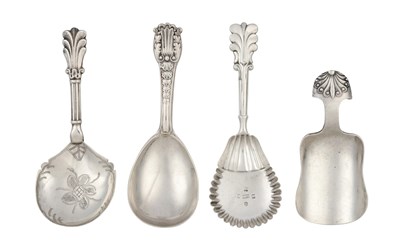 Lot 17 - Four William IV and Later Silver Caddy-Spoons,...