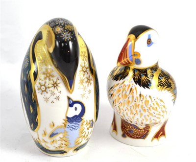 Lot 397 - Two Royal Crown Derby paperweights - Puffin and Penguin and a framed photographic print by P...