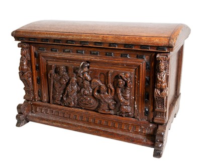 Lot 345 - A German Carved Oak Chest, early 17th century...