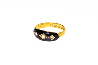 Lot 283 - A 22 Carat Gold Enamel and Split Pearl Ring,...