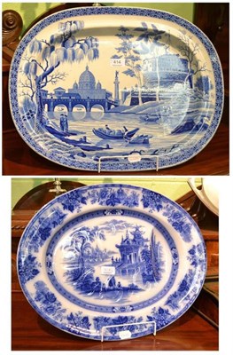 Lot 414 - Spode blue and white transfer printed meat plate and blue and white meat well dish (2)