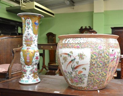 Lot 419 - Cantonese style jardiniere and Chinese large beaker vase