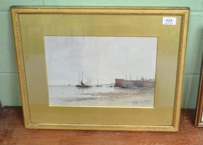 Lot 424 - Arthur Harris (ex. 1891 - 95), Shipping off a pier, Signed and dated '96 (1896), watercolour,...