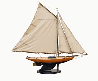 Lot 280 - Wooden Pond Yacht on a stand with three sails