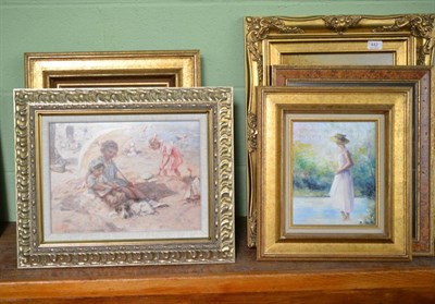 Lot 442 - E Chazotts, 'Jeunne fille dans un jardin' and 'Les pieds dans l'eau', both oil on canvas, a...