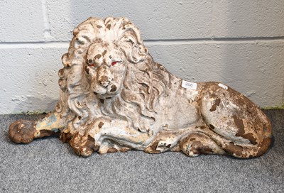 Lot 208 - A Victorian Painted Cast Iron Recumbent Lion...