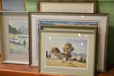 Lot 451 - G Bradshaw, Sandwich Tern, watercolour, Pamela Townshend, Harbour Scene with Children Paddling...