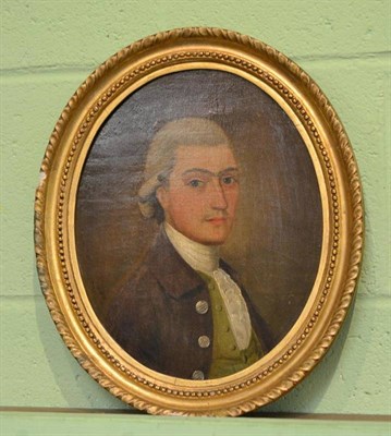 Lot 455 - English School (late 18th century) head and shoulder portrait of a gentleman wearing brown...