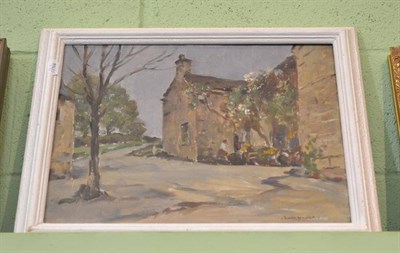 Lot 462 - Owen Bowen (1873-1967), The Windmill Inn, Linton, Wetherby, oil on panel, 34cm by 45cm