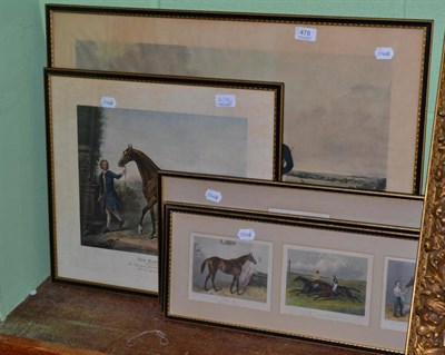 Lot 478 - Framed coloured print, The Merry Beaglers, another Darley the Arabian and three hunting and...