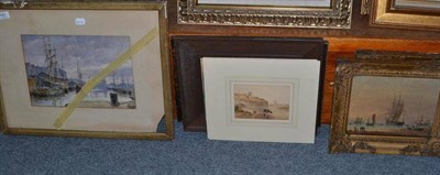 Lot 483 - Pair of small gilt framed oils on board Sailing Boats at Harbour, framed oil on board of a...