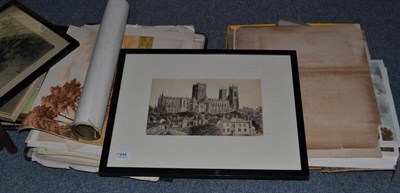 Lot 484 - Assorted unframed pictures, watercolours, pages from a folio, framed prints etc