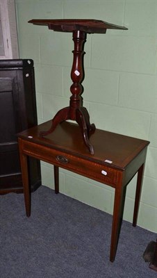 Lot 497 - An Edwardian mahogany inlaid single drawer table and a tip-top occasional table