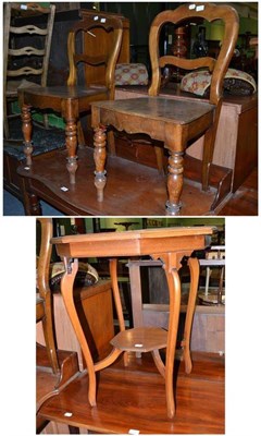 Lot 505 - An Edwardian two tier occasional table; a pair of dining chairs; a rush seated rocking chair; and a