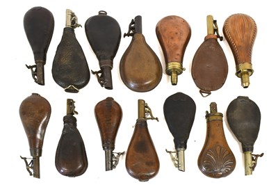 Lot 404 - Three 19th Century Copper Powder Flasks, one...