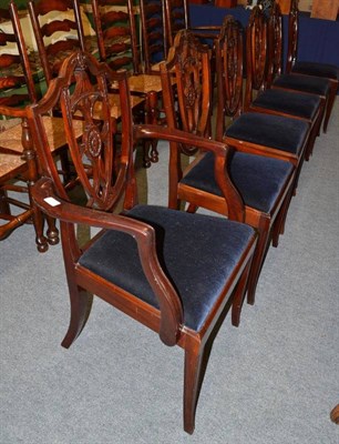 Lot 539 - Six reproduction mahogany dining chairs with carved back splat