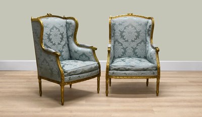 Lot 325 - A Pair of Louis XVI-Style Giltwood Bergeres,...