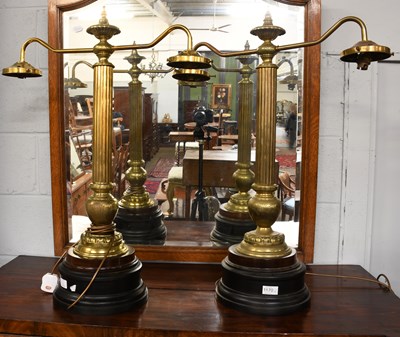 Lot 1170 - A Pair of Brass Twin-Branch Desk Lamps, 19th...