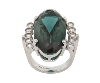 Lot 2068 - A 9 Carat White Gold Green Quartz and Diamond...