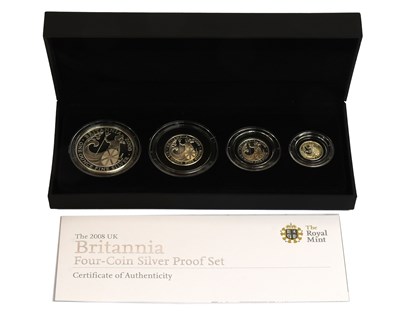 Lot 353 - UK, Silver Proof Britannia Set 2008, 4 coin...