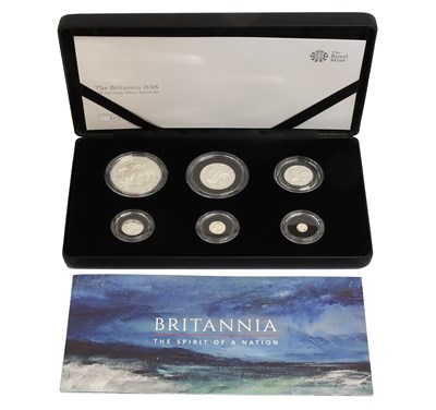 Lot 377 - UK, Silver Proof Britannia Set 2018, 6 coin...