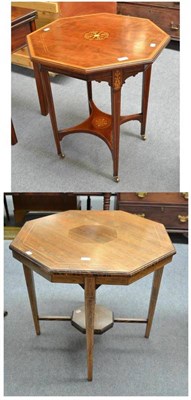 Lot 559 - An Edwardian mahogany inlaid two tier occasional table and another in rosewood (faded)